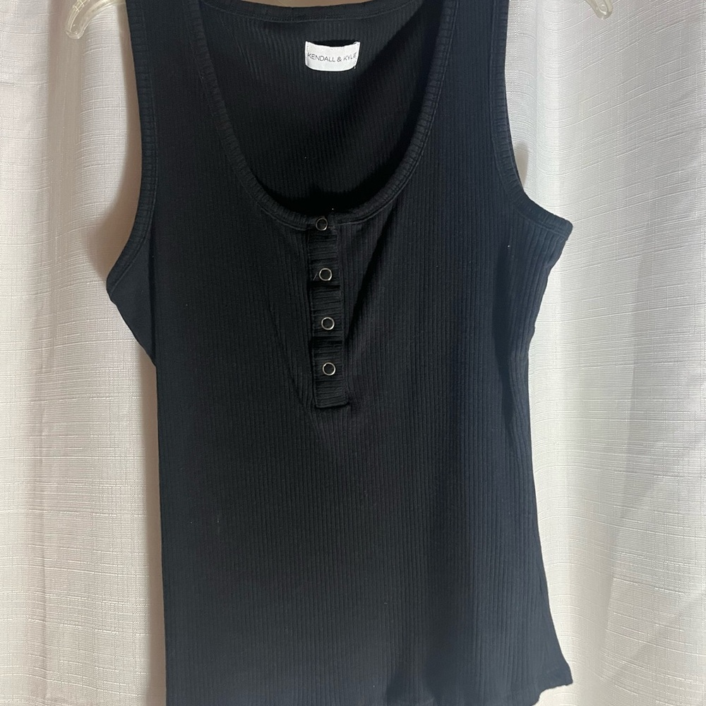Kendall & Kylie Black Buttoned Tank Top